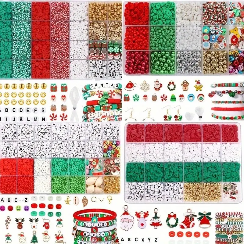 4160PCS Christmas Beading Kit for Girls, DIY Jewelry Making Set with Acrylic Beads & Charms, Festive Xmas Bracelet Craft Gift wi