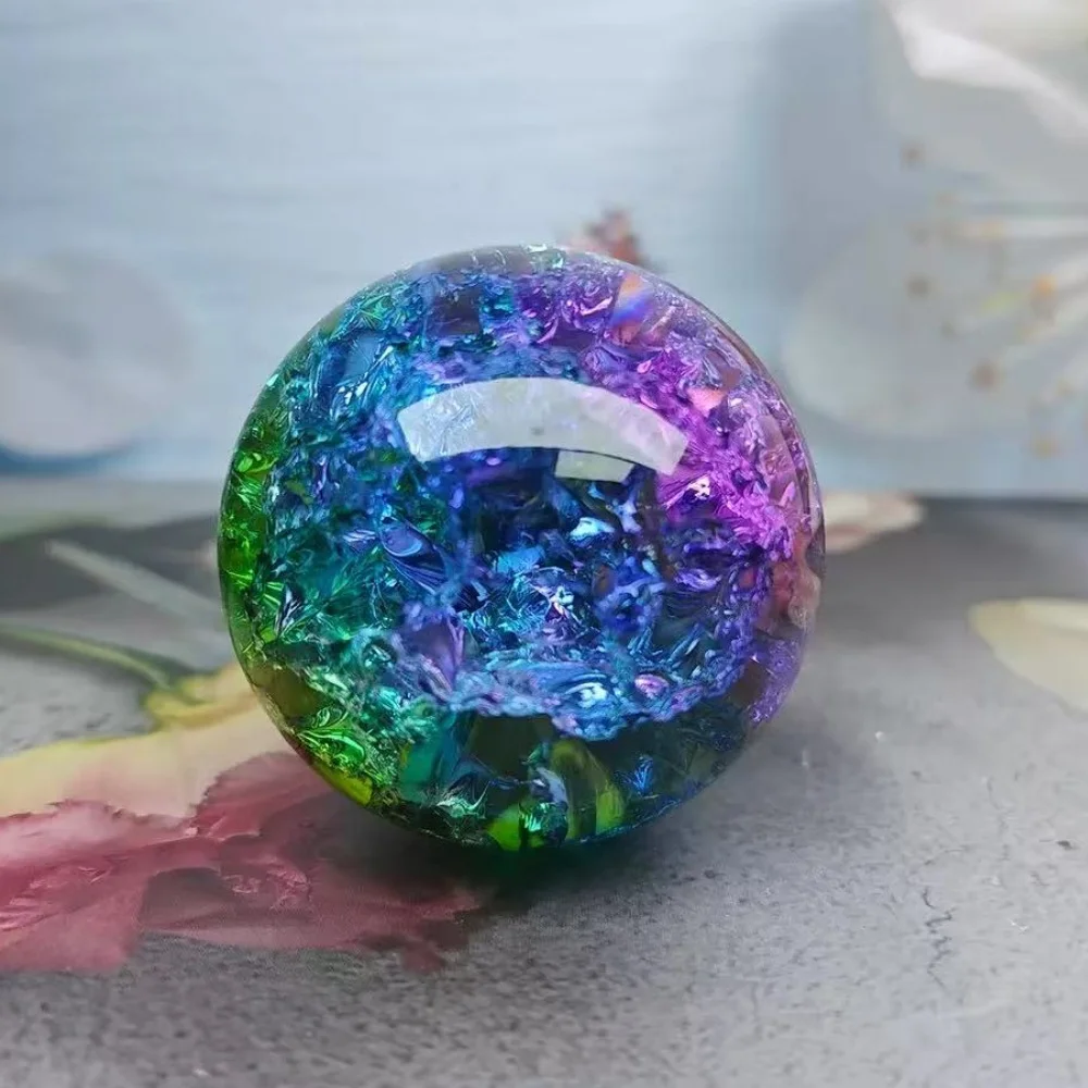Colourful Ice Crack Crystal Ball - Glass Magic Sphere with Cracked Ice for Home & Office Decor Tabletop Fortune Telling Ornament