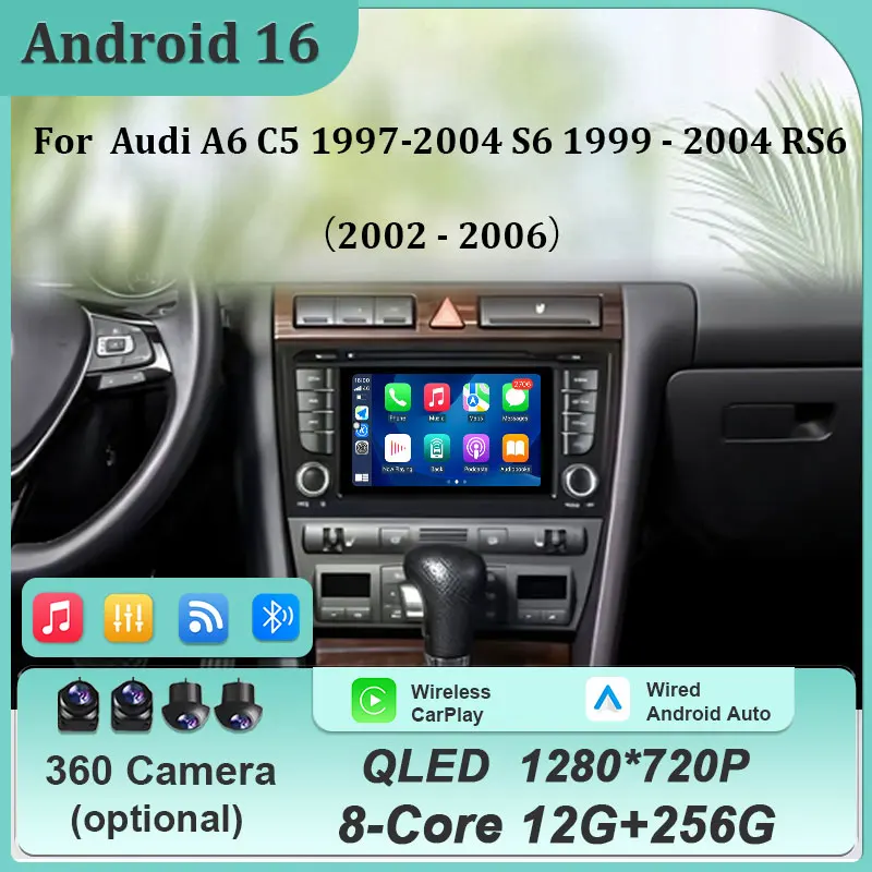 Android 16 7 inch Car Radio Multimedia Player For Audi A6 C5 1997‑2004 S6 1999‑2004 RS6 2002‑2006 Wireless Carplay Android Auto