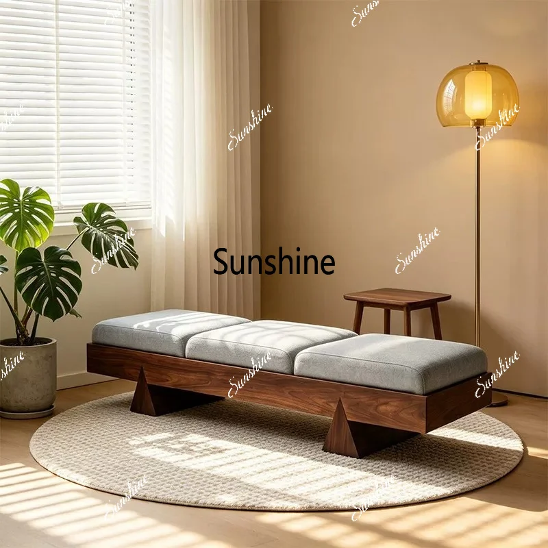 Vintage-style solid wood long bench, bedroom footbench, entryway shoe-changing bench