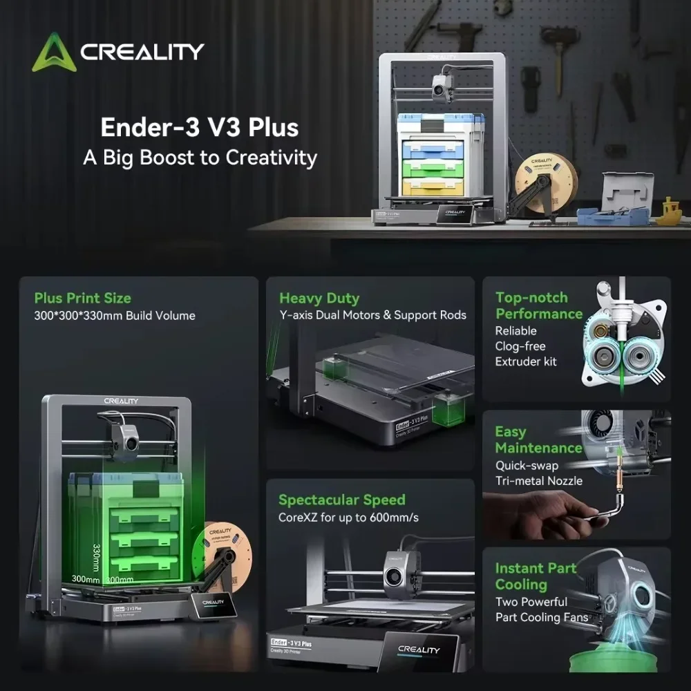 Creality Ender-3 V3 PLUS 3D Printer CoreXZ 600mm/s Direct Extruder All-Metal Two Fans Y-axis Dual Motors Auto Load Filament