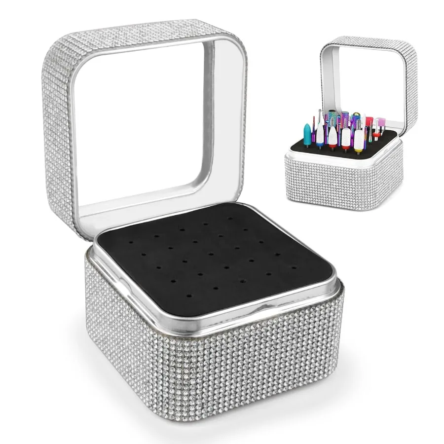 

Nail Drill Bits Holder Rhinestone Case Box with 25 Holes for Dustproof Portable Storage and Organization of Efile Nail Bits and