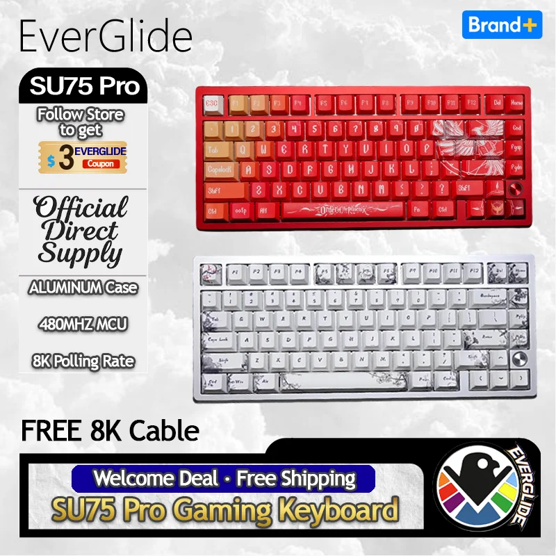 Everglide Su75 Pro Gaming Keyboard Hall Effect Switch Support 0.001mm RT Accuracy Dual RGB Lamp CNC Aluminum Shell with DKS SOCD