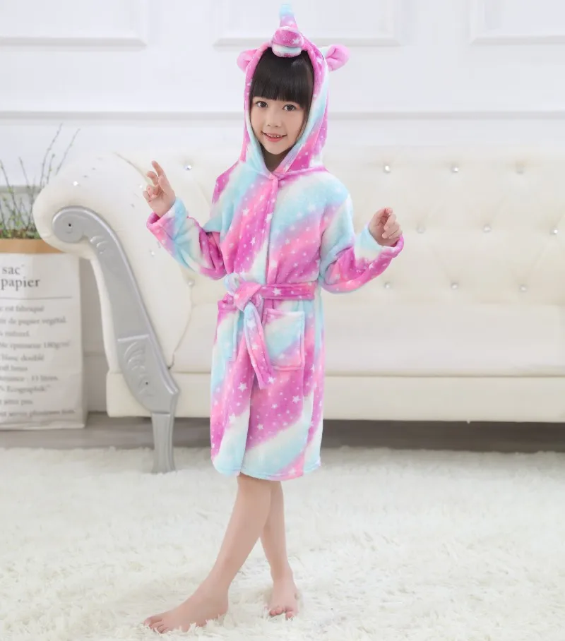 Kids Bathrobe for Girl Children Clothing Girl Flannel Bath Robe Clothes Boy Stitch Cartoon Night Robe Kids Pajamas For Girl