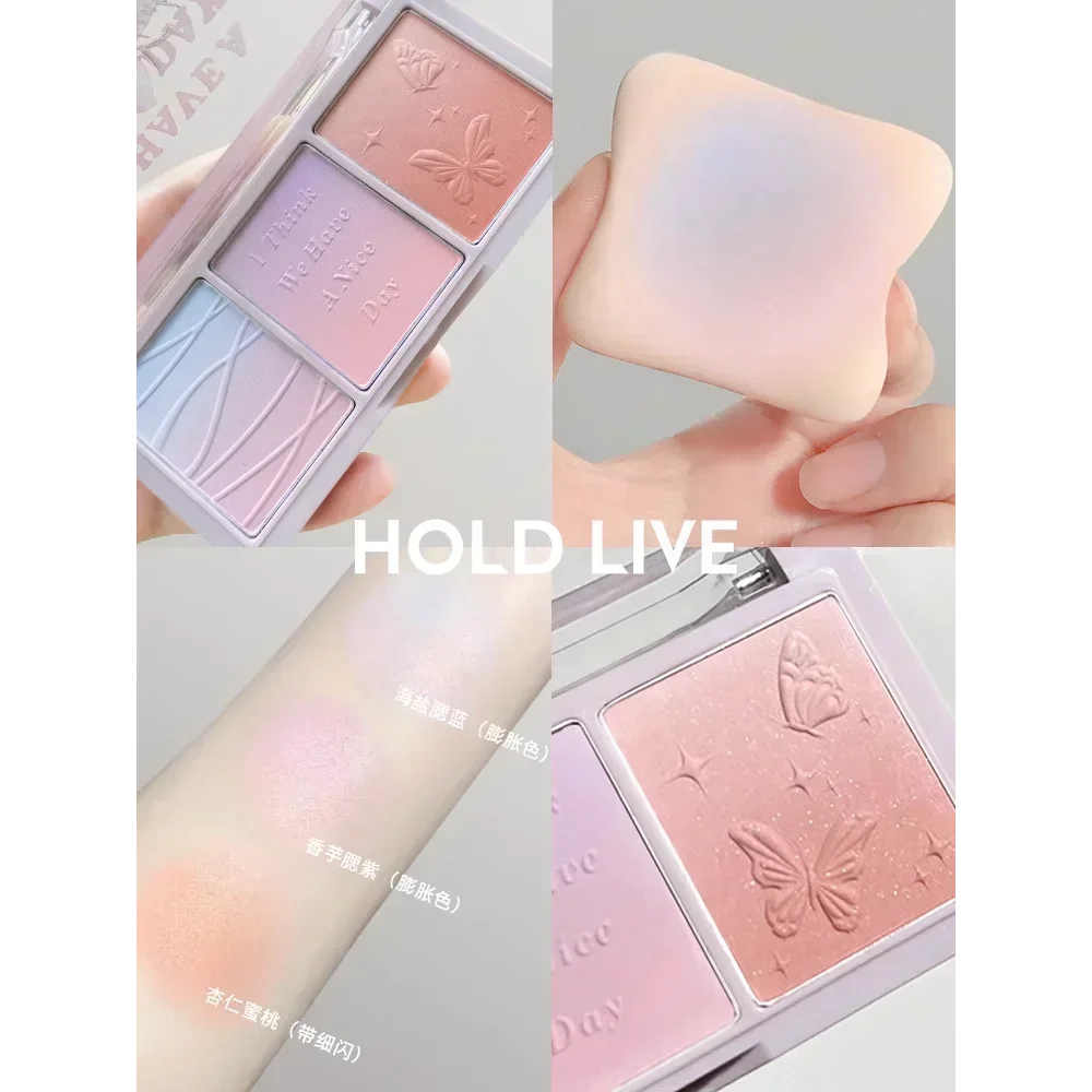 HOLD LIVE 3-Color Blush Palette Matte Natural Pearlscent Glitter Long-lasting Waterproof Female Korea Beauty Makeup Cosmetics