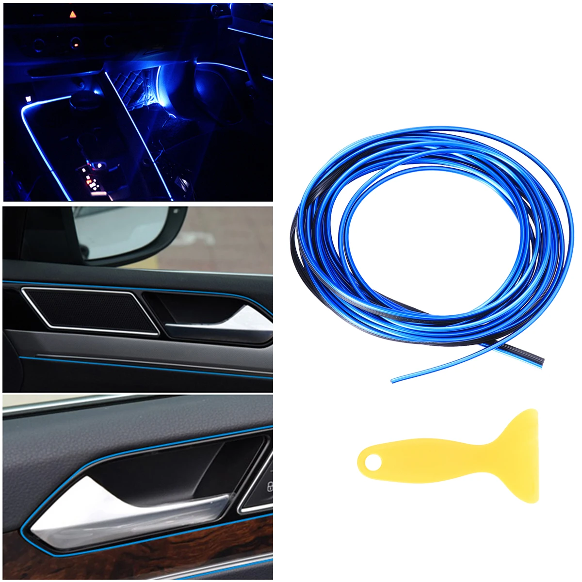 

5M Car Interior Trim Strip Flexible Easy to Cut Blue Electroplating Seal Trim Auto Decoration Accessories Car Door Seal