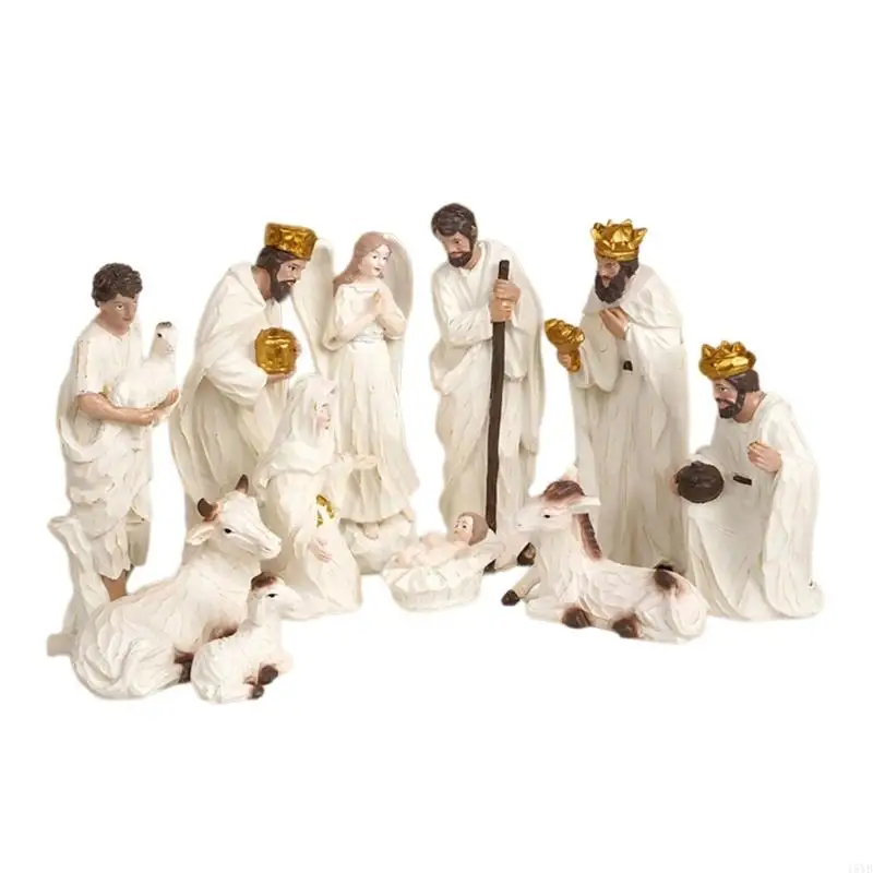15yb navideño figuras natividad estatua escena natividad con familia sagrada estable