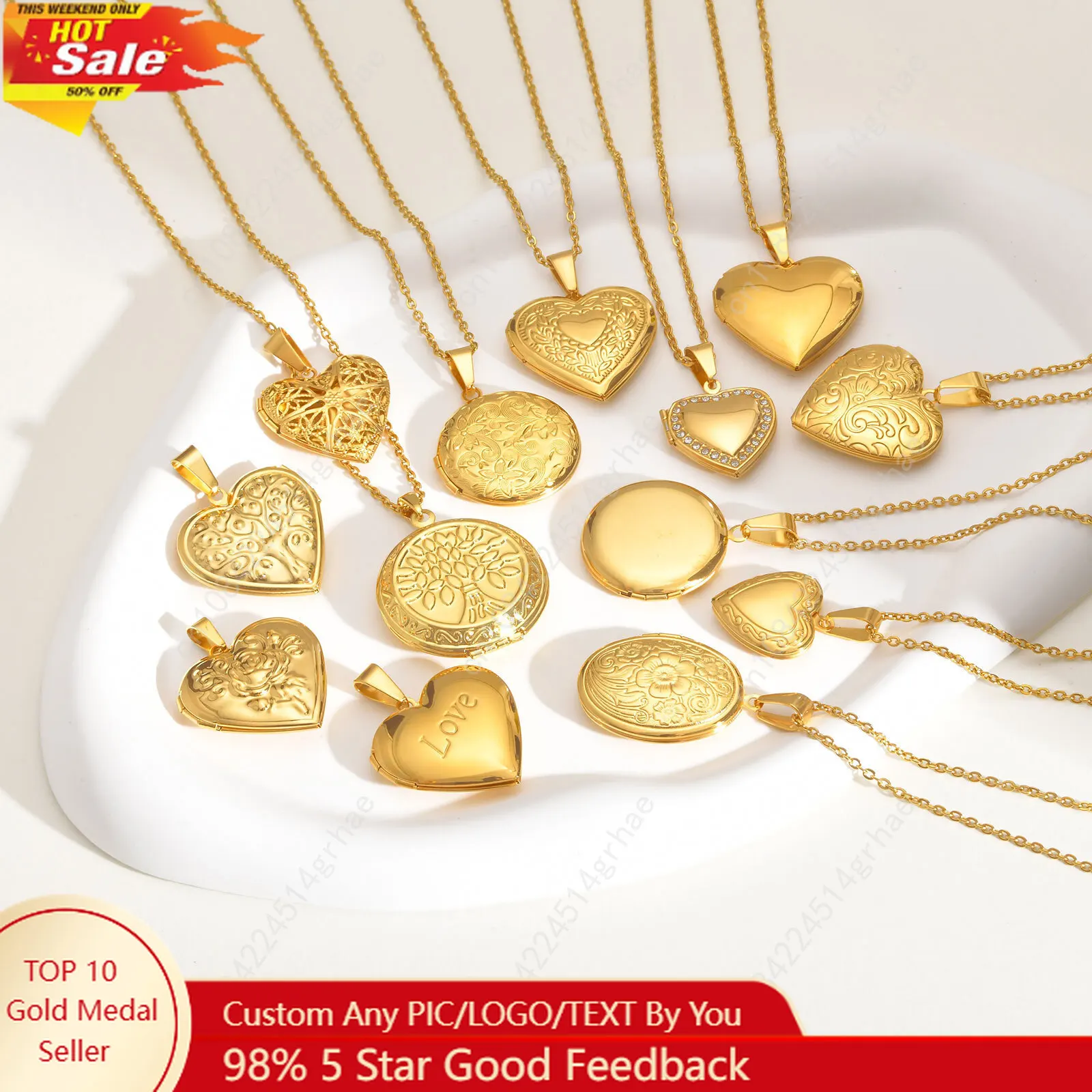 قلادة على شكل قلب من الفولاذ المقاوم للصدأ من Vnox مع إطار للصور، تصميم أنيق مطلي بالذهب هدية نسائية #1