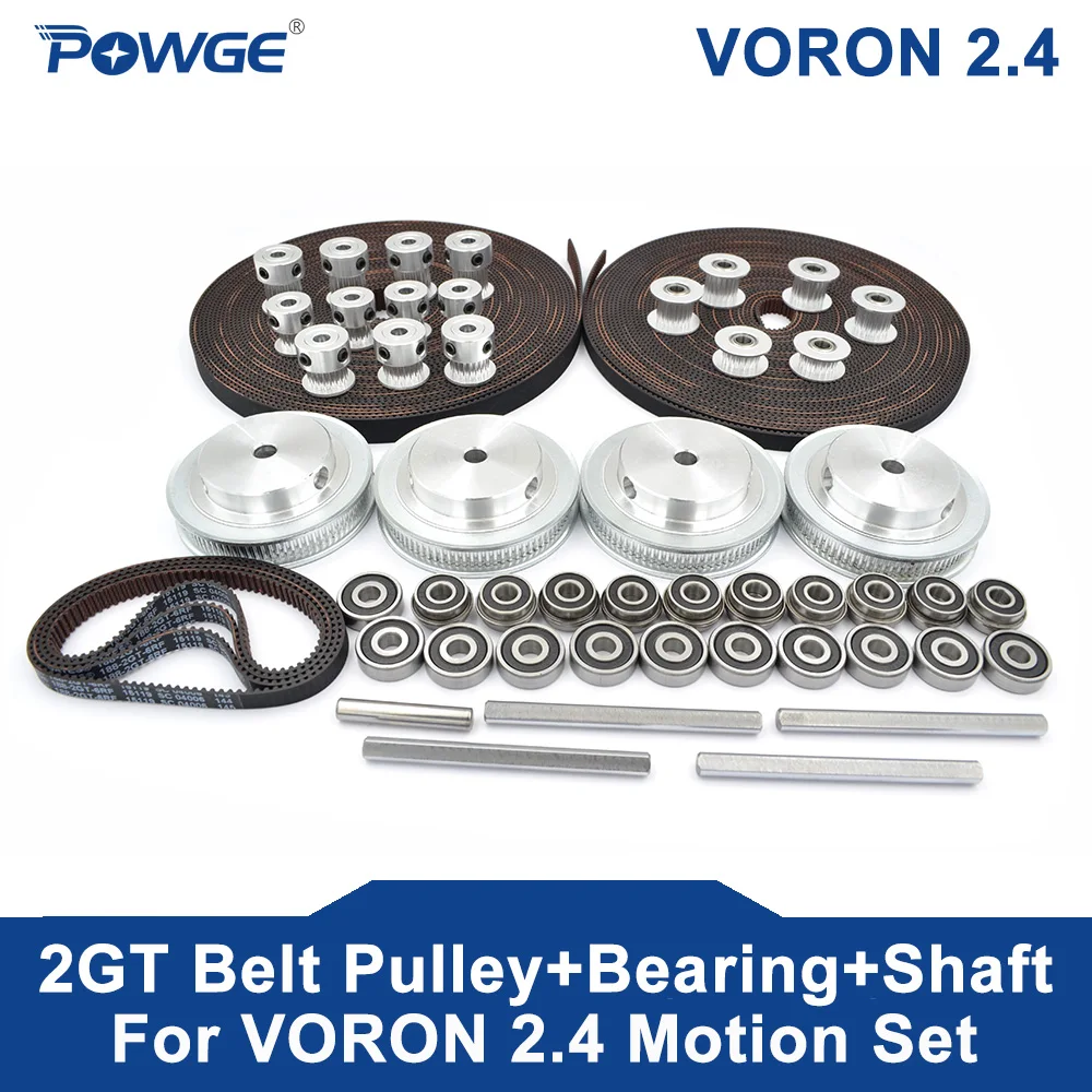 POWGE VORON 2.4 Set GT2 LL-2GT Open Timing Belt 2GT 16T 80T 20T Tooth Pulley 188-2GT Shaft Bearing 625 F695 2RS Motion Parts