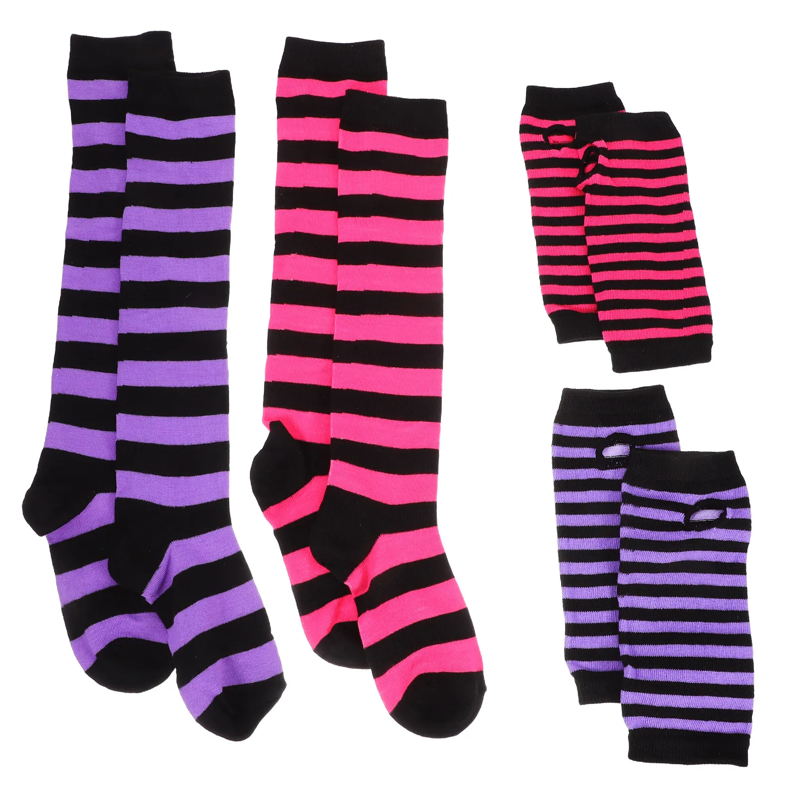 

2 комплекта детских полосатых носков, вязаные перчатки и нарукавники для детей, милые полиэстеровые варежки без пальцев для танцев, вечеринок, косплея