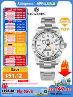 San Martin New 39mm NH34 BB GMT Automatic Mechanical Watch Sport Watch Sapphire Luminous Waterproof 100m for Men Relogio SN0054
