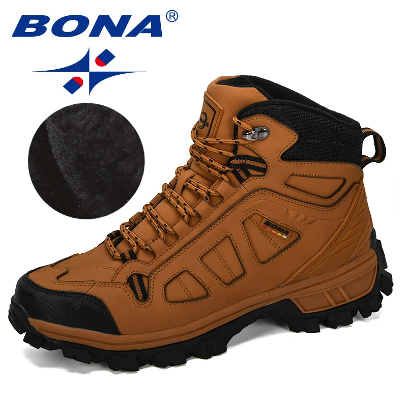 BONA 2023 New Designers Fashion Ankle Boots Men Winter Trekking Mountain Hiking Boots Man Rubber Anti-Slip Plush Warm Snow Boots