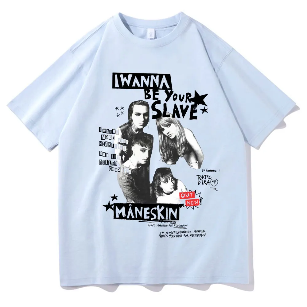 Chcę być twoim niewolnikiem Maneskin T-Shirt włoski zespół rockowy T-Shirt męski damski Vintage Hip Hop za duże letnie koszulki uliczne męskie