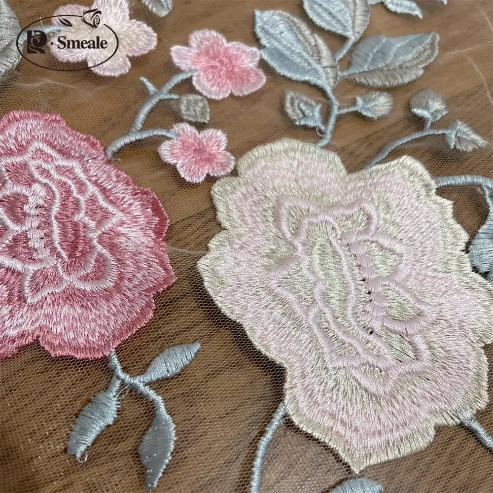 Beautiful Flower Embroidered Lace Fabric for Children\'s Clothing, DIY Dress, Applique Fabric, Multicolor, RS4899, 12Pcs, 1Yard