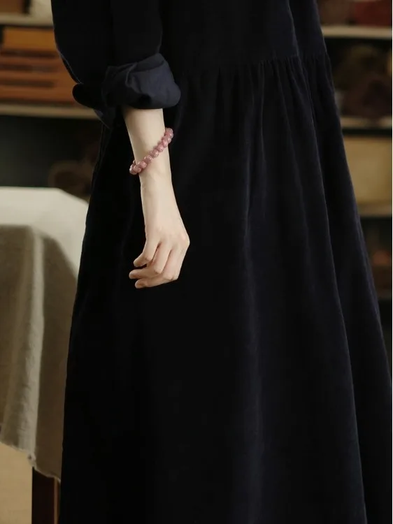 Winter Corduroy Dr Women's New 2025 High-End Gourmet Cap Collar Loose Midi Skirt Year End High-End Feelings Faionable