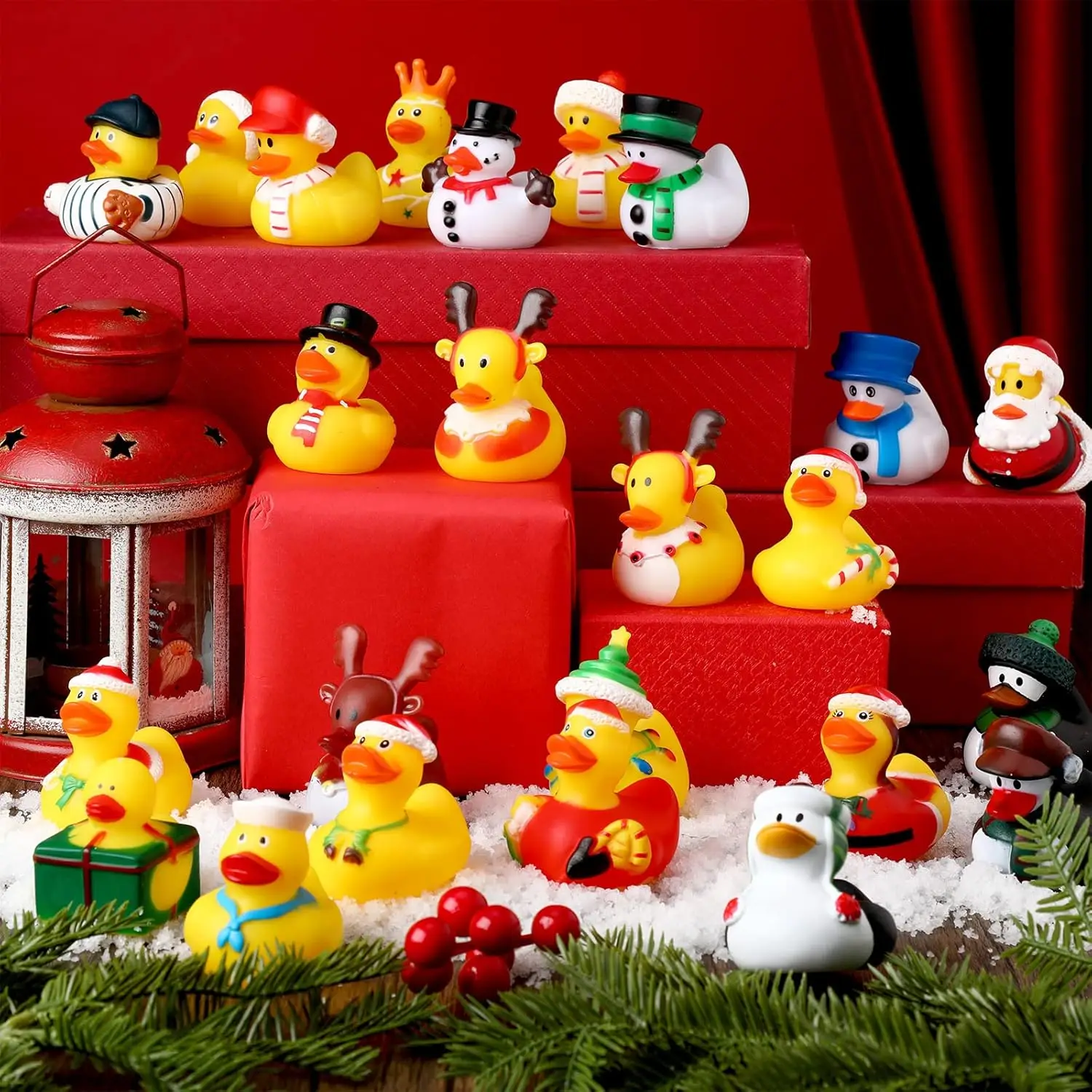 52-pak świątecznych gumowych kaczek luzem dla dzieci Zabawne gumowe gumowe kaczki świąteczne Jeep Ducks for Ducking Floater Duck Christmas