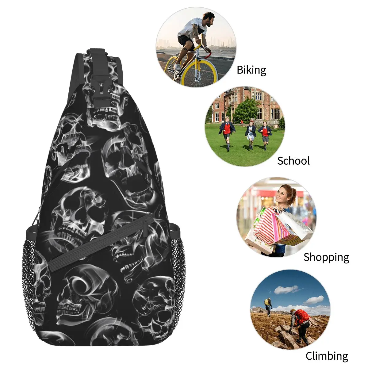 Crossbody Bag Sports Smoke Skulls Chest Bag Unisex Women Man Fashion Shoulder Backpacks Travel