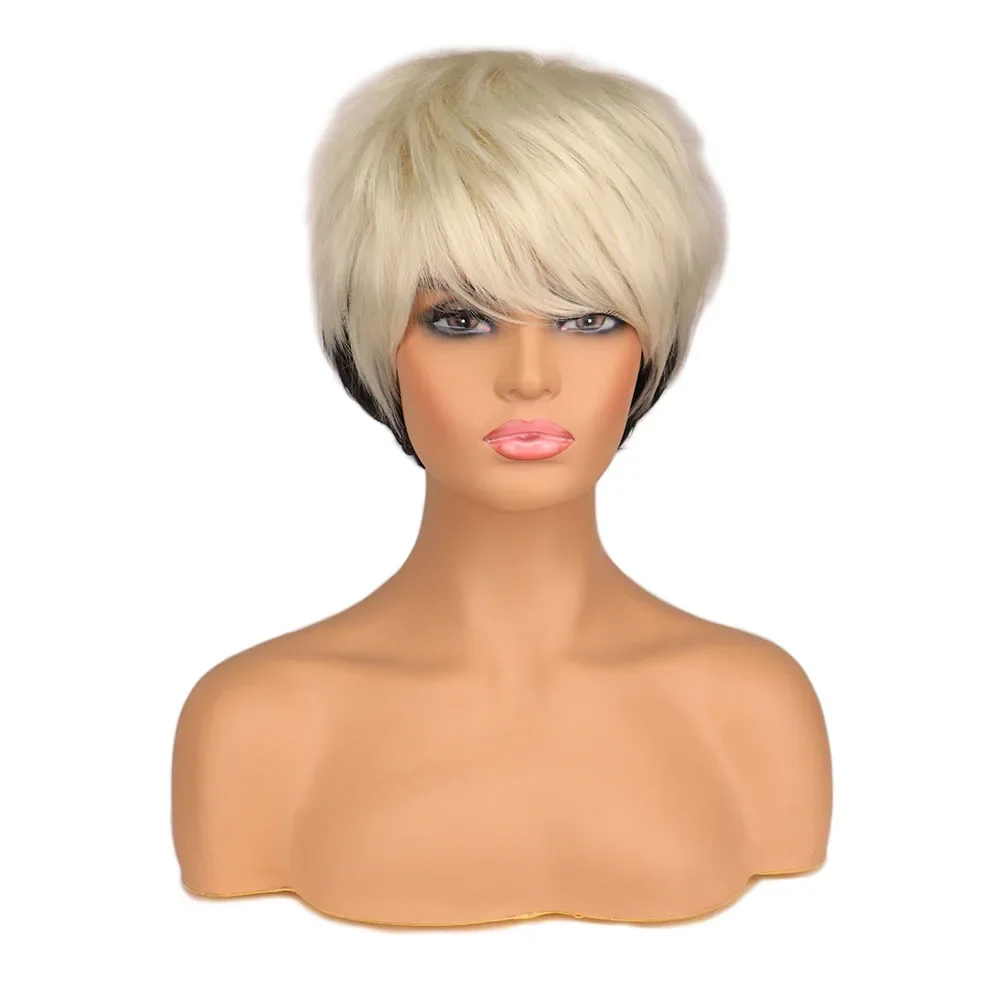 

Short Pixie Cut Dark Brown Synthetic Wigs Natural Straight Layered Wig with Fluffy Bangs for Women Daily Heat Resistant Hair