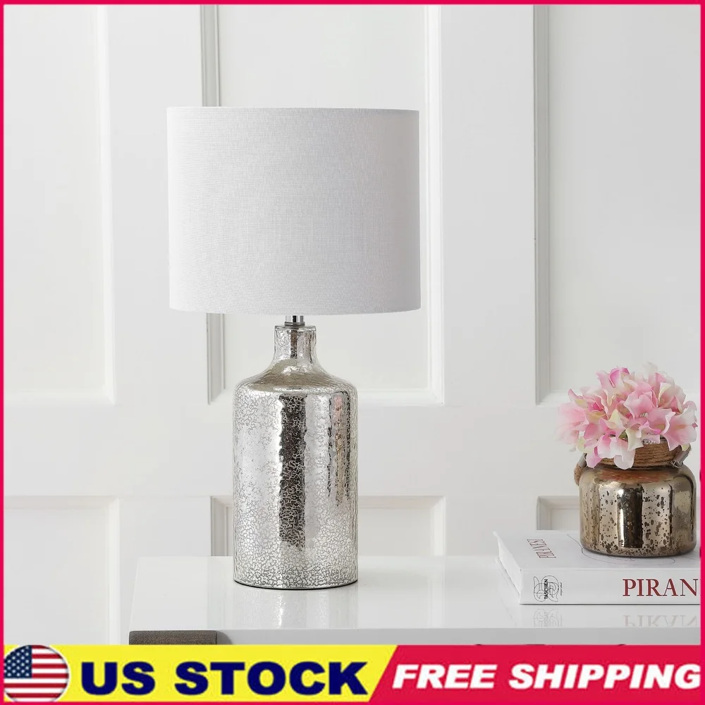 

Contemporary Table Lamp with Chic White Shade Silver Finish Durable Frame Touch Sensor Easy Assembly Living Room Lighting