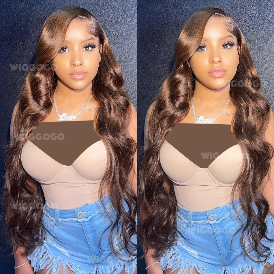 الشوكولاته البني 13X6 خصلات الشعر المستعار الإنسان الجسم موجة Hd الدانتيل الباروكة الأمامية 30 36 بوصة 13X4 الدانتيل الجبهة البرازيلي الملونة الباروكات للنساء #1