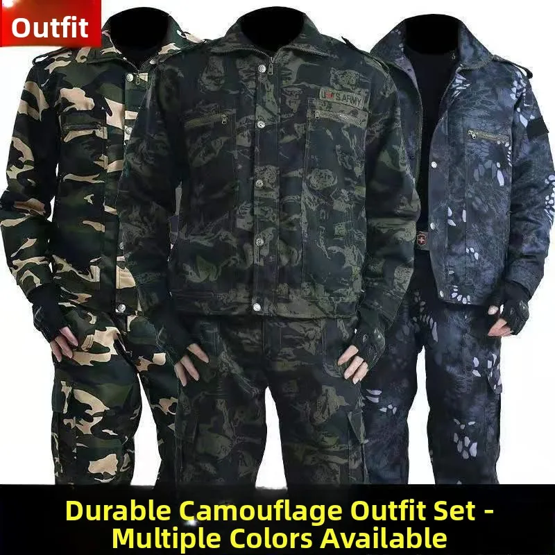 Men's Camouflage Workwear Set Thickened Wear Resistant Construction Site Training Outdoor Uniform Long Sleeve Spring Autumn