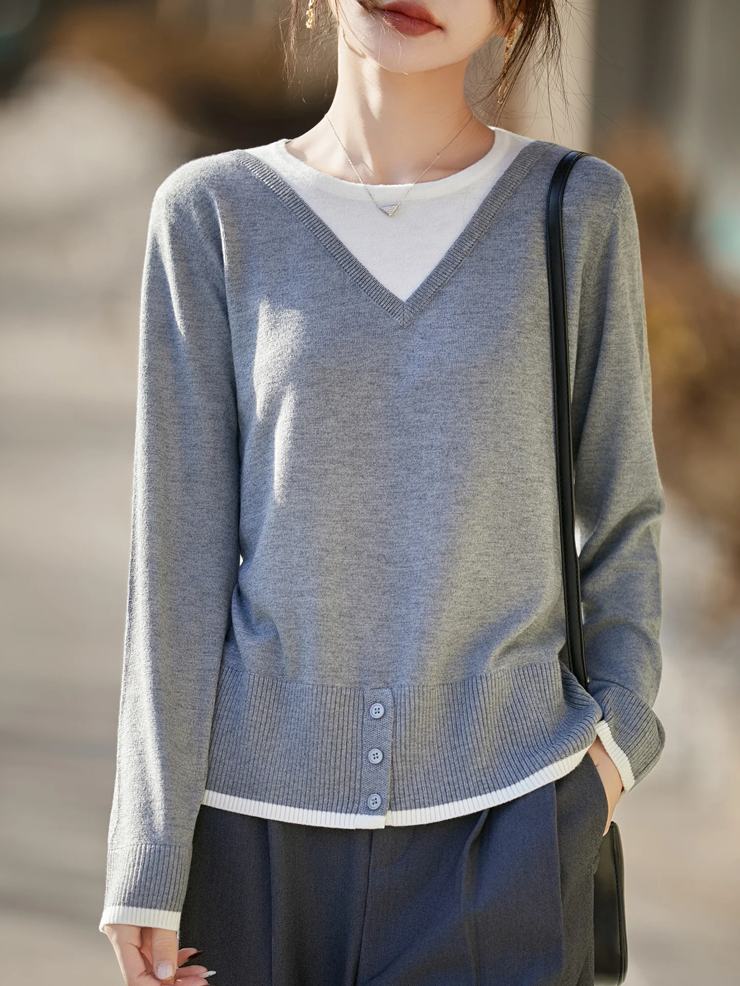 

Элегантный свитер-пуловер женский весенне-осенний из смесовой шерсти, трикотажный, с длинным рукавом, уютная блузка-джемпер