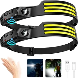 COB LED Headlamp Induction Head Lamp Built-in Battery USB Rechargeable Head Flashlight Outdoor Camping Fishing Sensor Headlight