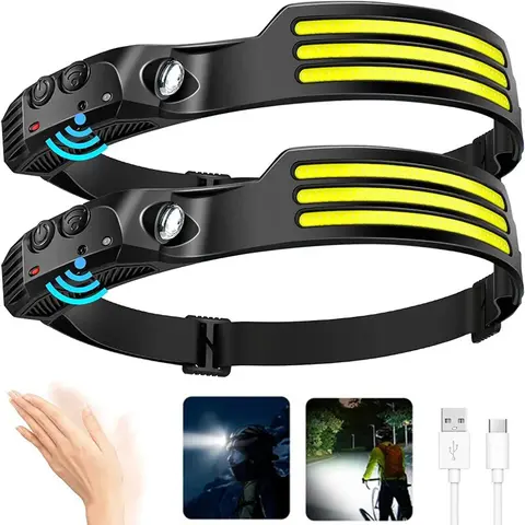 COB LED 전조등 유도 헤드 램프 내장 배터리 USB 충전식 헤드 손전등 야외 캠핑 낚시 센서 헤드 라이트