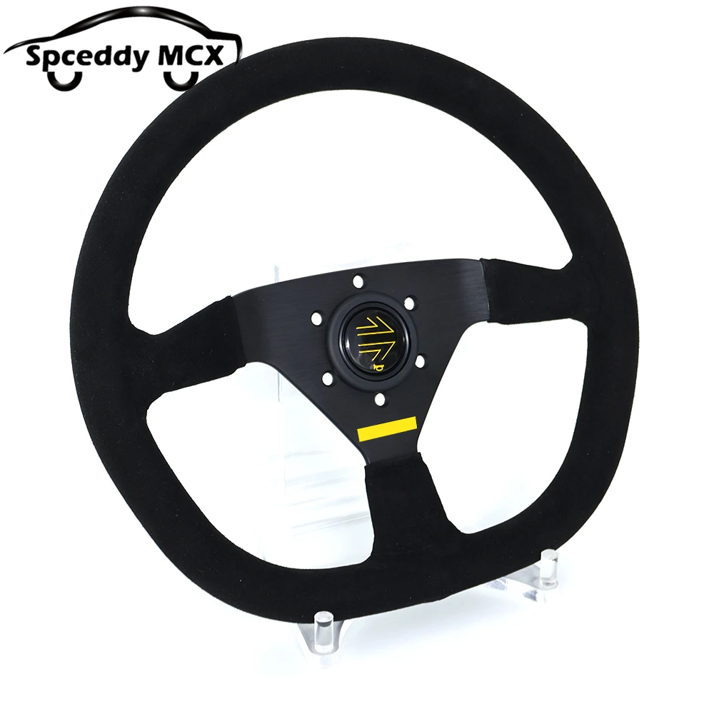 D Shape Ellipse M67 14Inch 350mm Racing Rally Modification Steering Wheel Suede Leather Car Sport