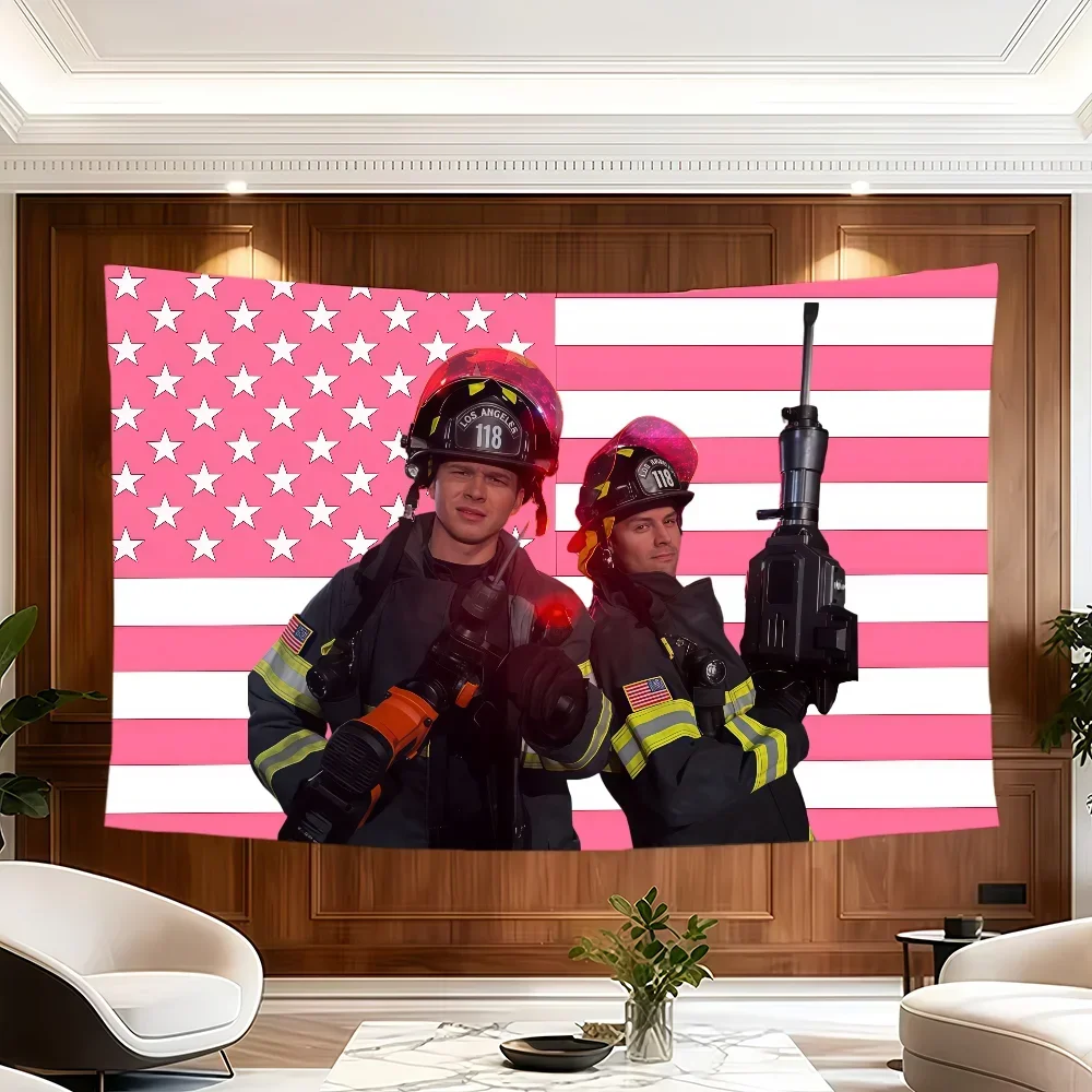 Evan Buckley and Eddie Diaz TV 9-1-1 American flag Room Decoration Wall Tapestry Hanging Aesthetic Bedrooms Advertising Banner