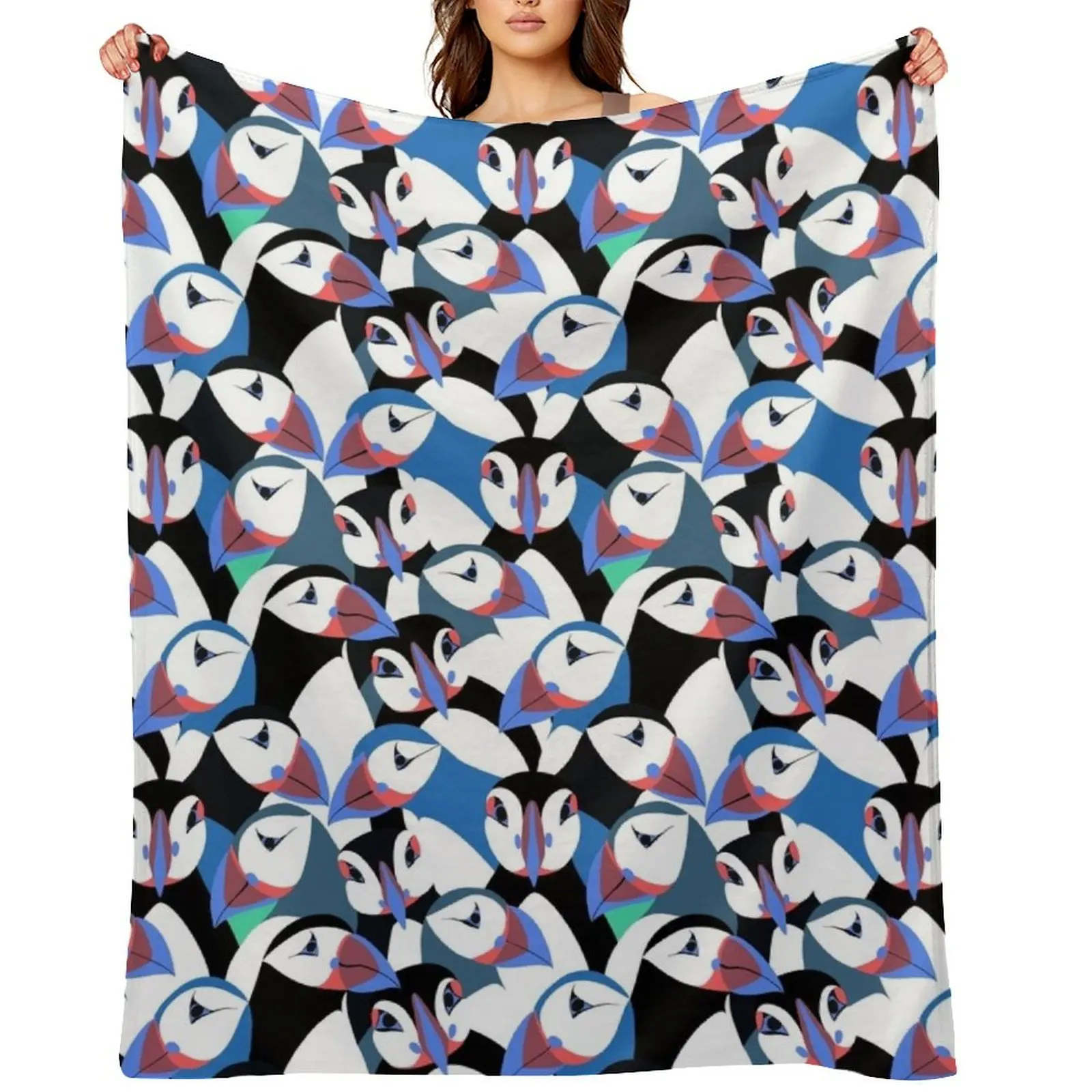 

Puffins in bright blue Throw Blanket Decorative Beds Personalized Gift valentine gift ideas warm for winter Blankets