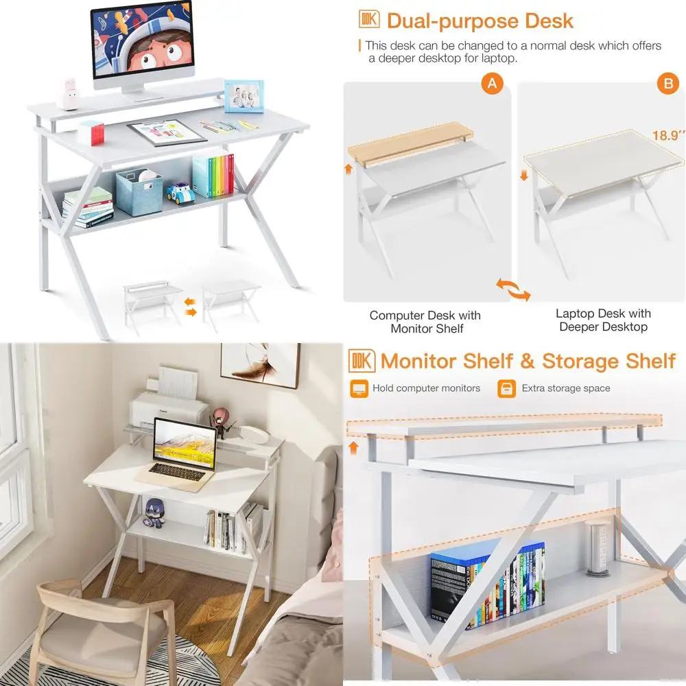 

Compact 27.5 White Laptop Desk with Storage for Small Spaces and Home Office