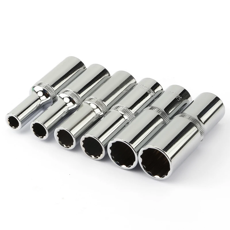 6Pcs 12 Point 1/2 Inch Drive Deep Sockets Set 78mm Length Metric Mirror Socket for Wrench Cr-V Steel 8 10 12 14 17 19mm