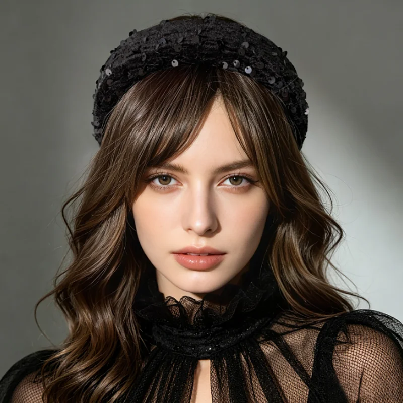 Vintage Velvet Sequin Headband for Women Black Elegant Wide Hairbands Women Daily Party Hair Accessories Headpiece