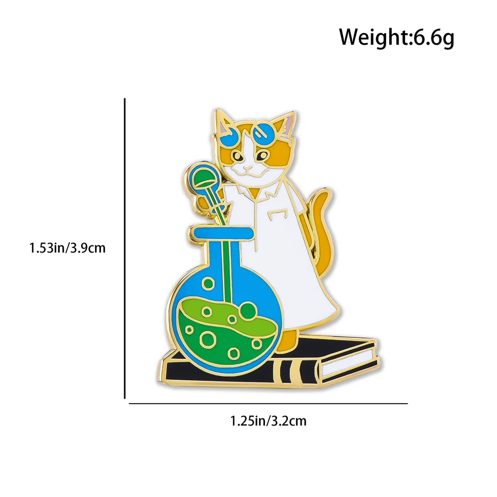 Harong New Cat Scientist Enamel Brooch Exquisite Interesting Chemistry Lab Animal Doctor Lapel Badge Collection Metal Pin