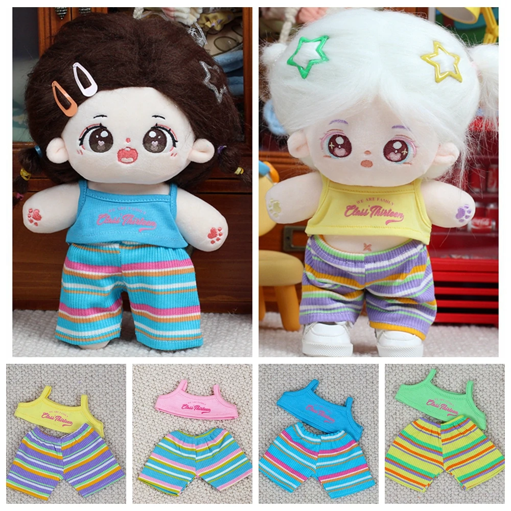 

20cm Doll Clothes Rainbow Color Tank Tops +Pants Summer Outfit Dopamine Style Dolls Dress Up Accessories