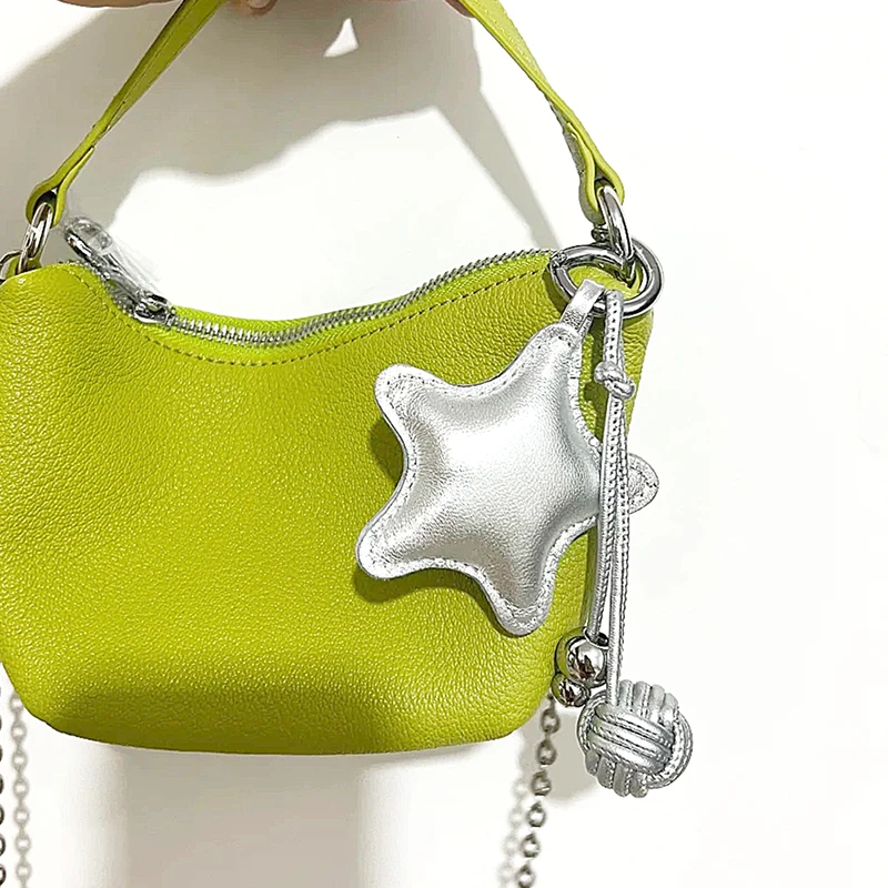 Genuine Leather Luxury Cute Charm Star Weave Ball Fashion Woman Handbag Pendant Deco Casual Bags Chain Key Ring Creative Gift