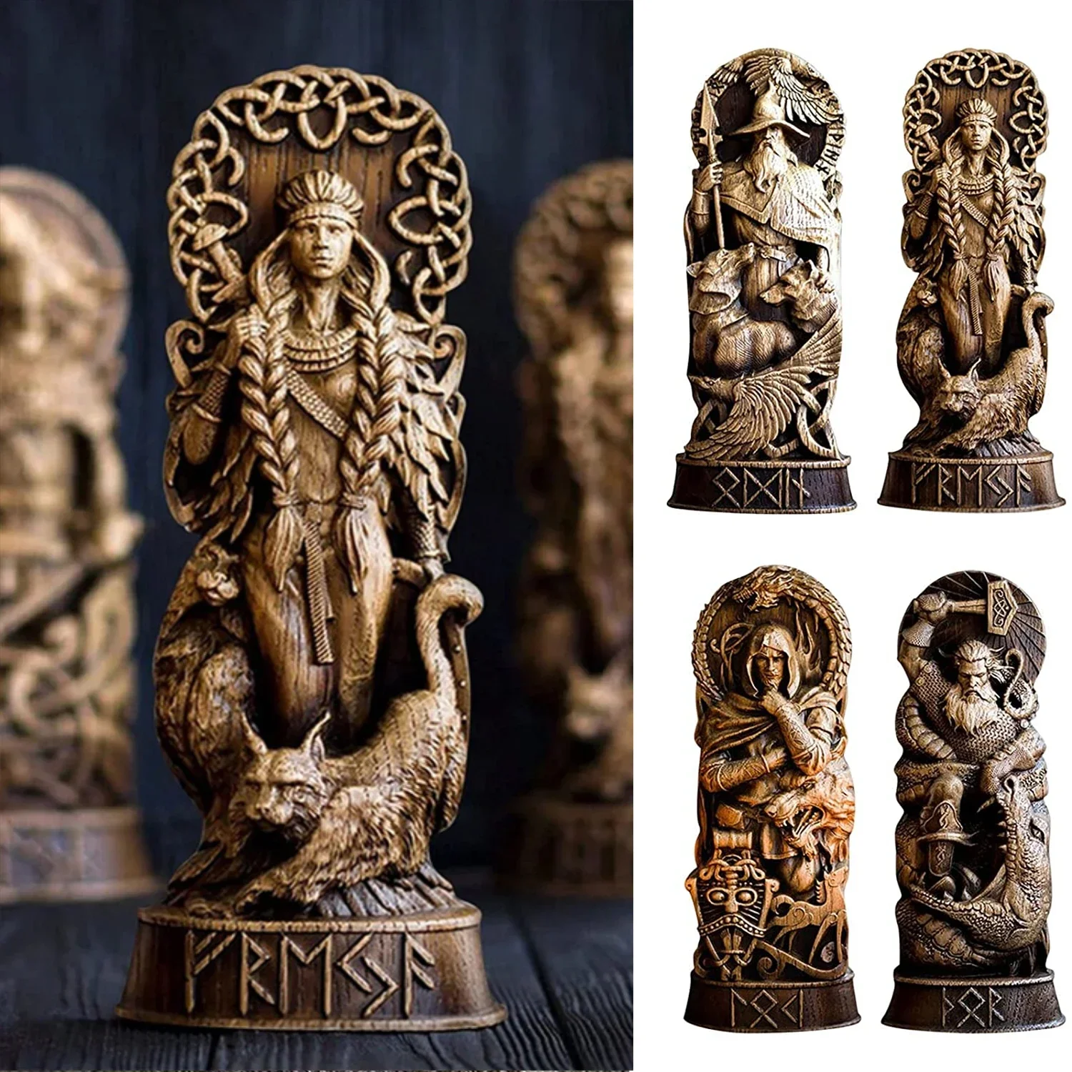 Freyja Statue Freya Norse Gods Carving Altar Heathen Asatru Viking God Goddes Sculpture Scandinavian Pantheons