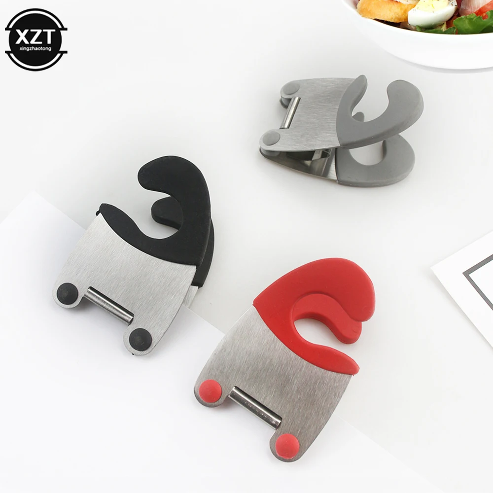 1 pçs clipe de fixação de panela de sopa de aço inoxidável clipes laterais de borracha anti-escaldante colher titular gadgets de cozinha