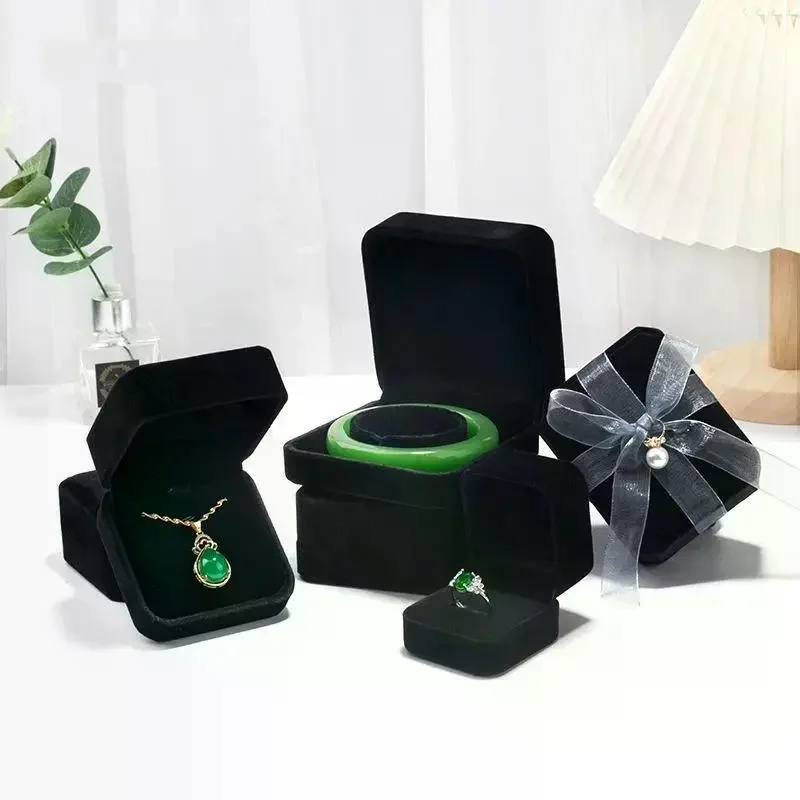 

Черная бархатная полная шкатулка для драгоценностей, кольцо, серьги, держатель для браслета, кулон, ожерелье, органайзер, коробка для хранения ювелирных изделий, подарочная коробка