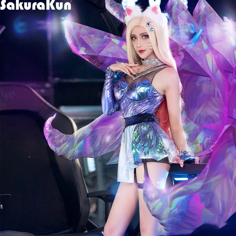 Gra LOL Ahri zestaw przebranie na karnawał K/DA KDA Ahri All Out Sexy Cosplay dziewczyny sukienka kombinezony Halloween Cosplay