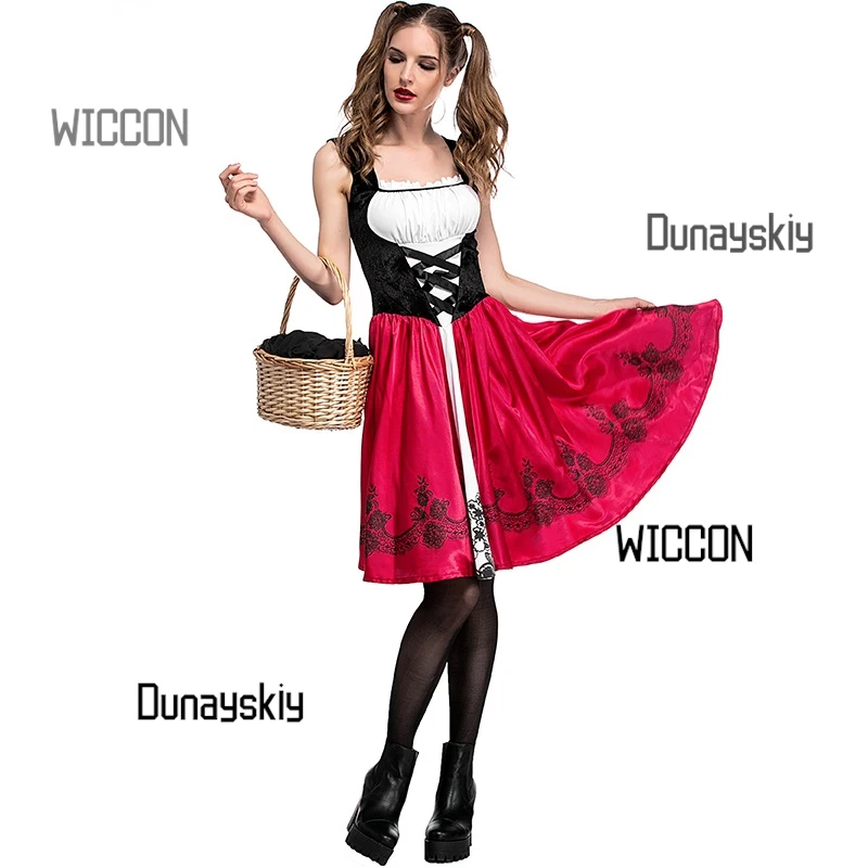 Cape rouge cosplay d'halloween, costume de demoiselle d'honneur Lolita, festival de bière sexy, costume de fête de spectacle sur scène de noël