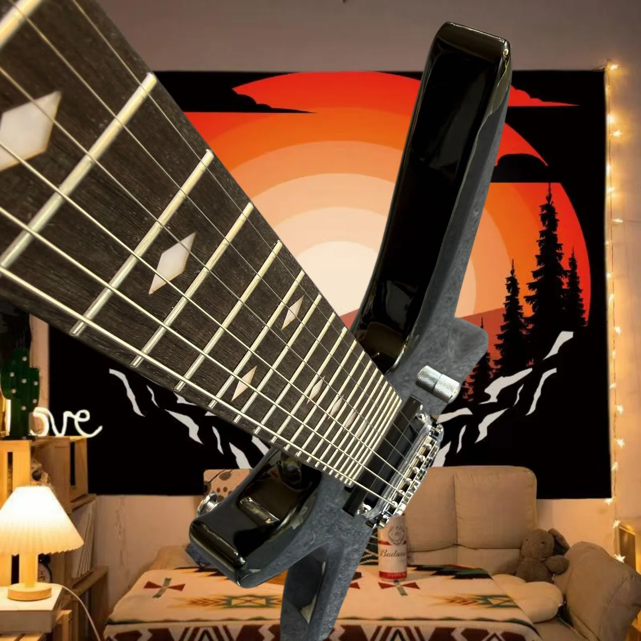 Hot sale Black Alien-Shaped Style Guitar Mockingbird Model Gift  Minimalist Circuit  Rock Lovers Pro-Level Guitar Player
