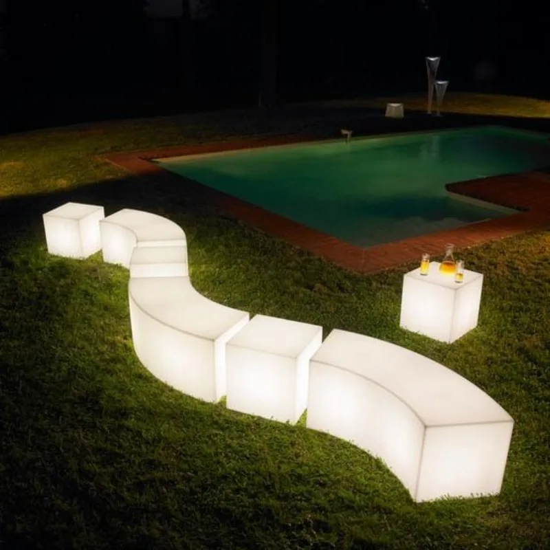 

Outdoor White Light Emitting Diode Curved Bench Seat Bench Party Luminous Furniture