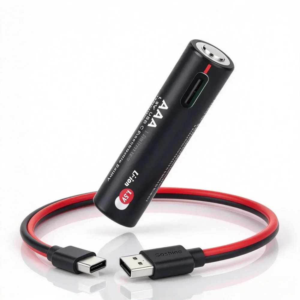 Soshine AAA 1.5V 1100mWh Lithium Batteries USB Li-ion AAA Rechargeable Battery Fast Charging with 4-in-1USB Cable for Flashlight