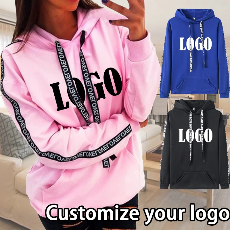 

Customized Autumn Fashion Women Casual Long Sleeve Letter Print Sport Hooded Sweatshirt Pullover Tops Sweater