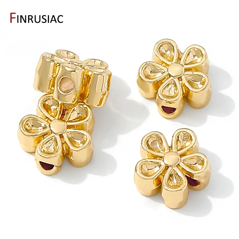 14K مطلية بالذهب النحاس زهرة خزر عازل ، فواصل مسطحة الخرز سوار ذاتي الصنع قلادة صنع الملحقات ، لوازم للمجوهرات