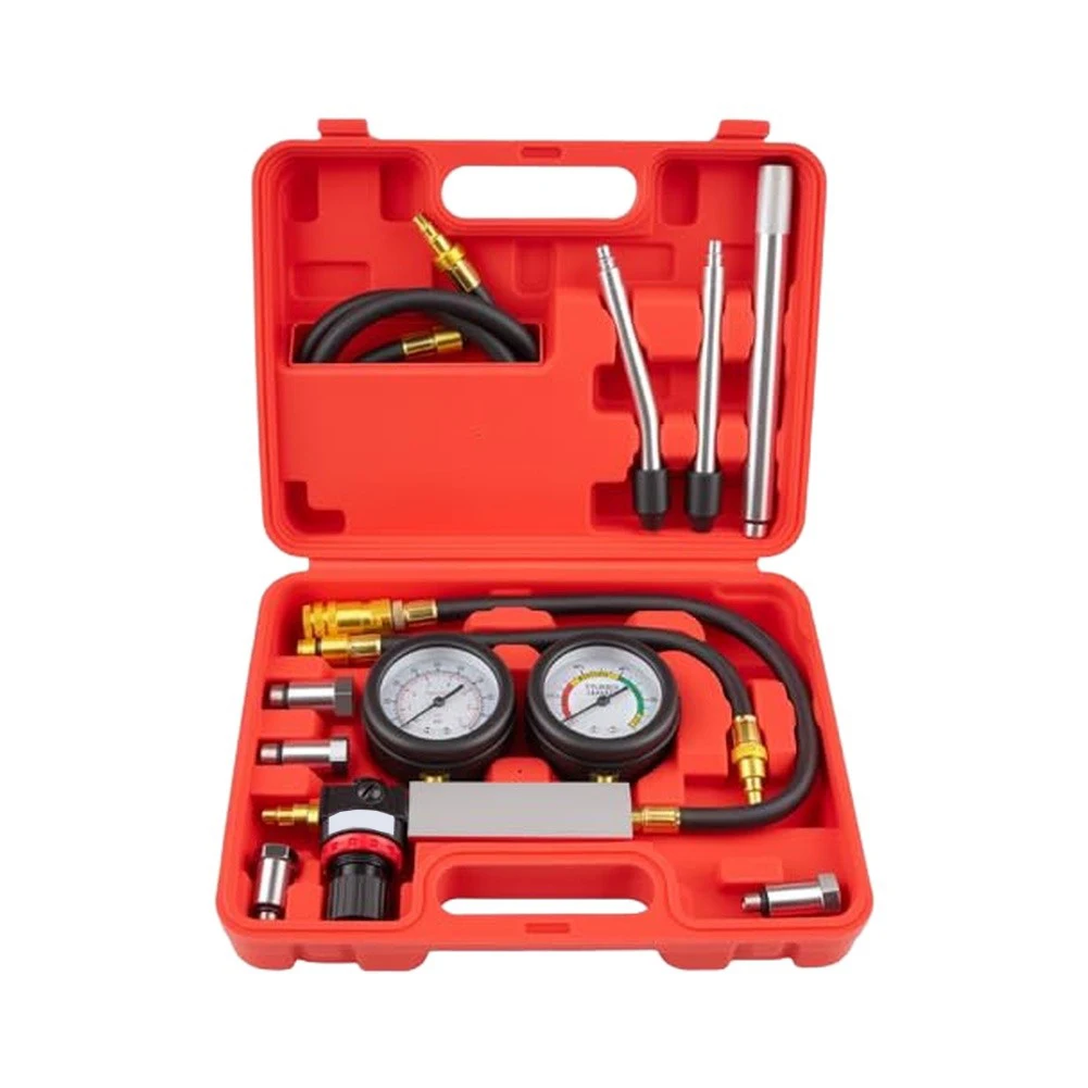 Cylinder Leak Tester Kit for Engine Compression Testing with Dual Gauges 0-100 PSI and 0-100% Leak Rate Accuracy 0.5%