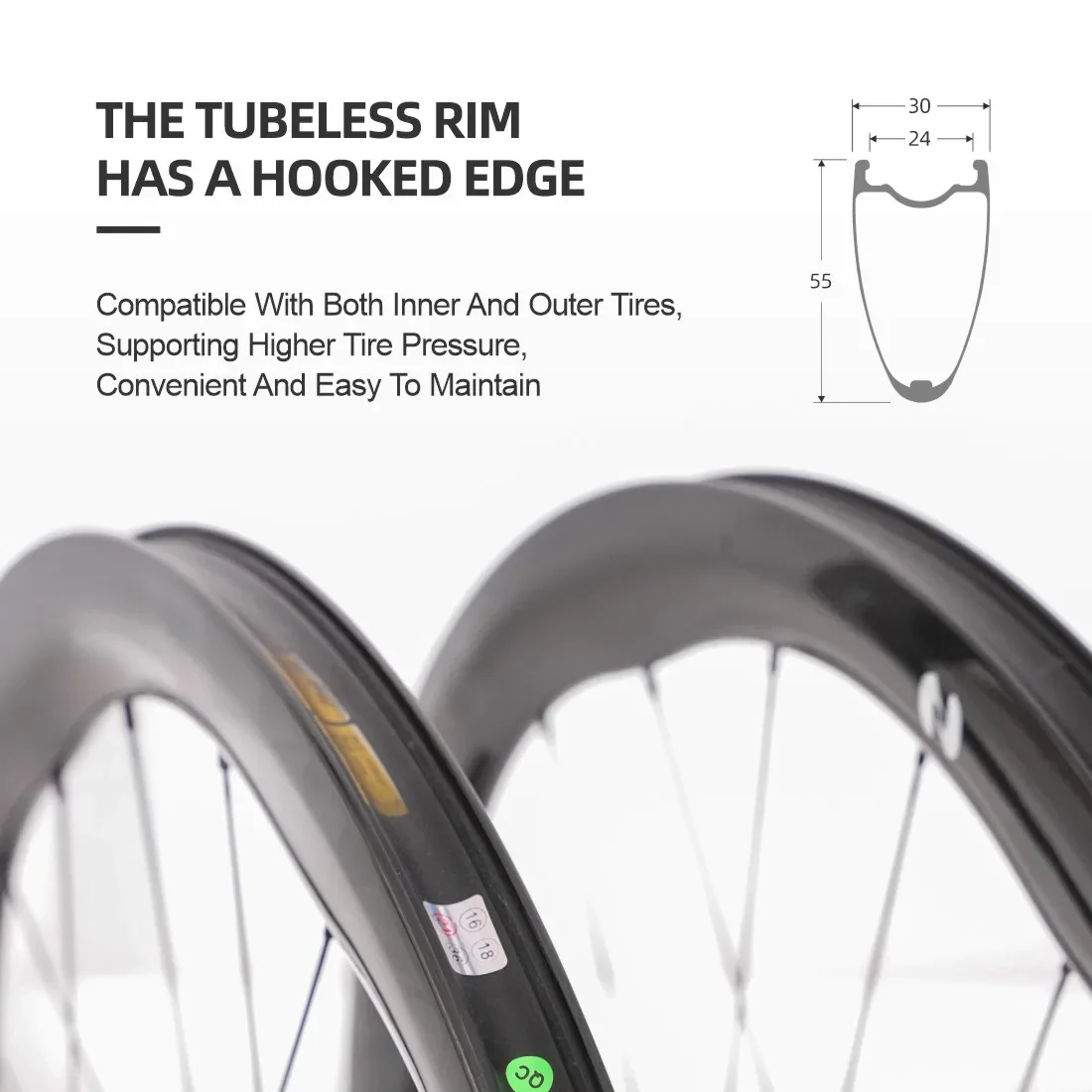 2025 ONIRII DWC-WAVE Wave Carbon Bike Wheel 700C Ultra-light Wheel Tubeless Vacuum 55mm Rim 21 Holes HG for Cycling Road Bicycle