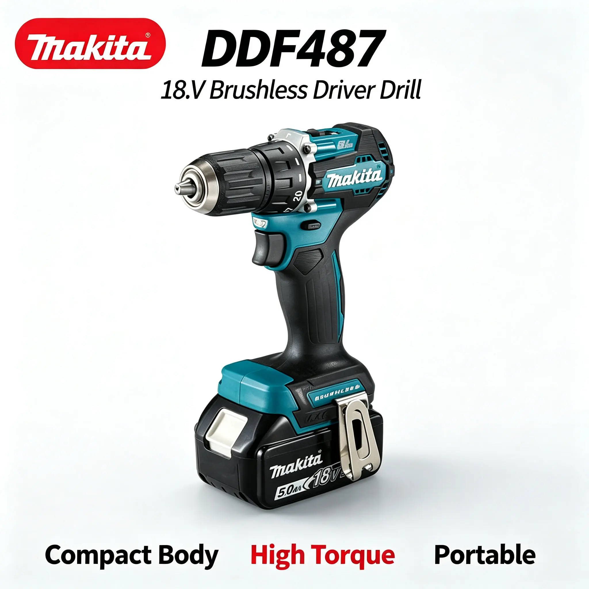 Solo unità base Makita DDF487 18V Trapano Avvitatore Brushless, Corpo Originale Cacciavite Elettrico Ricaricabile Senza Fili